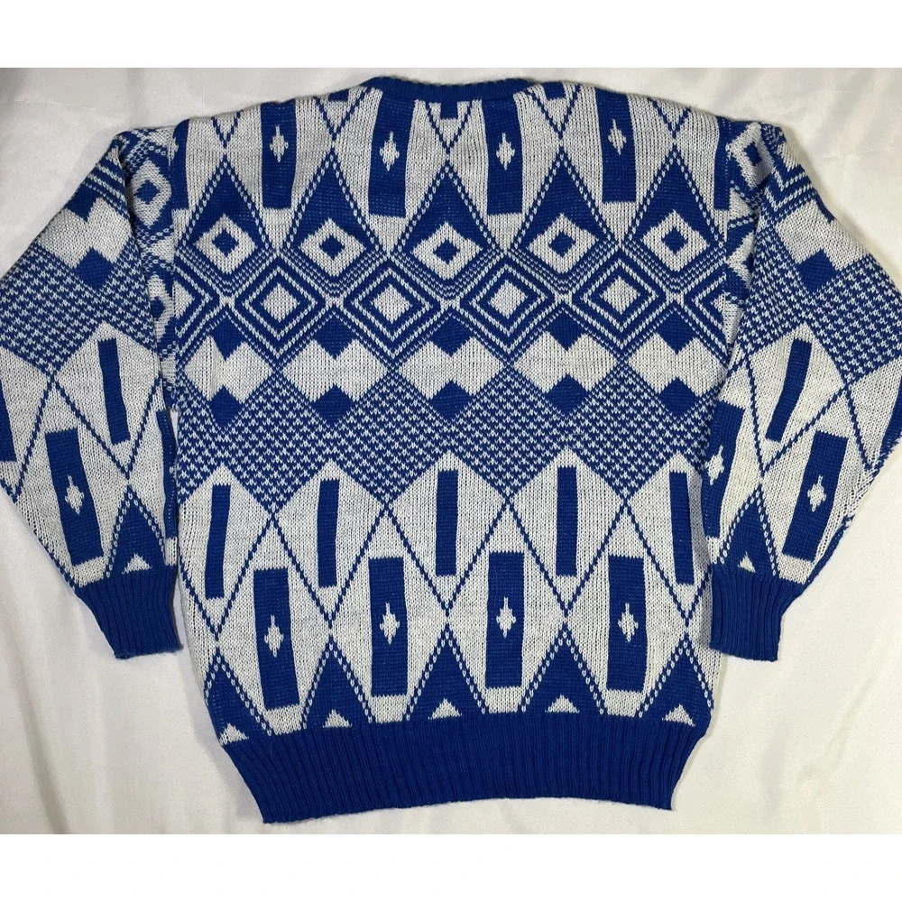 Vtg Rubirosa Women Pullover Sweater Size S Wool Blend Blue White Geometric Italy